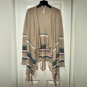 Bethany Mota Striped Tan w Green/pink stripe Women's cardigan. Size Small. VGUC